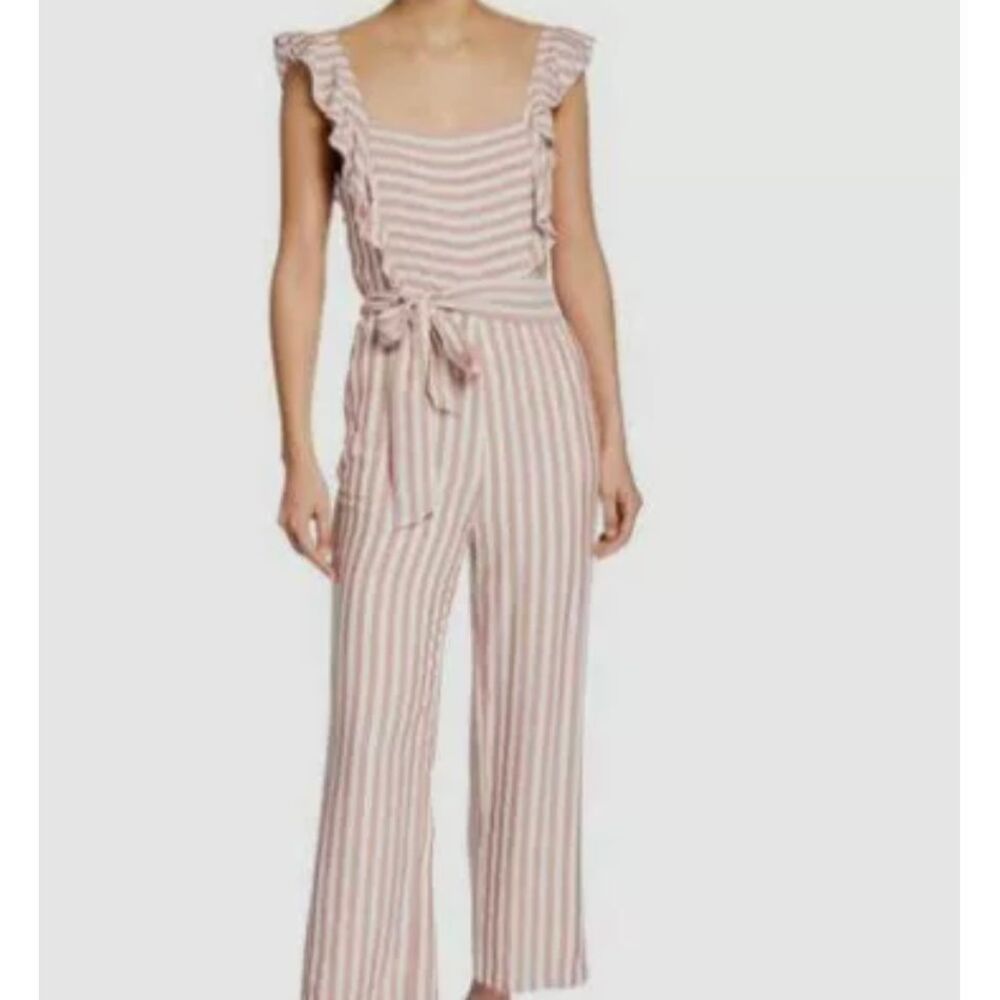 PAIGE Pink and White Striped Ruffle Strap Jumpsuit